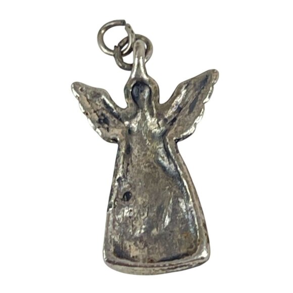 Silver Angel Pendant Charm Textured Design & Loop For Necklace Or Bracelet - Picture 3 of 6